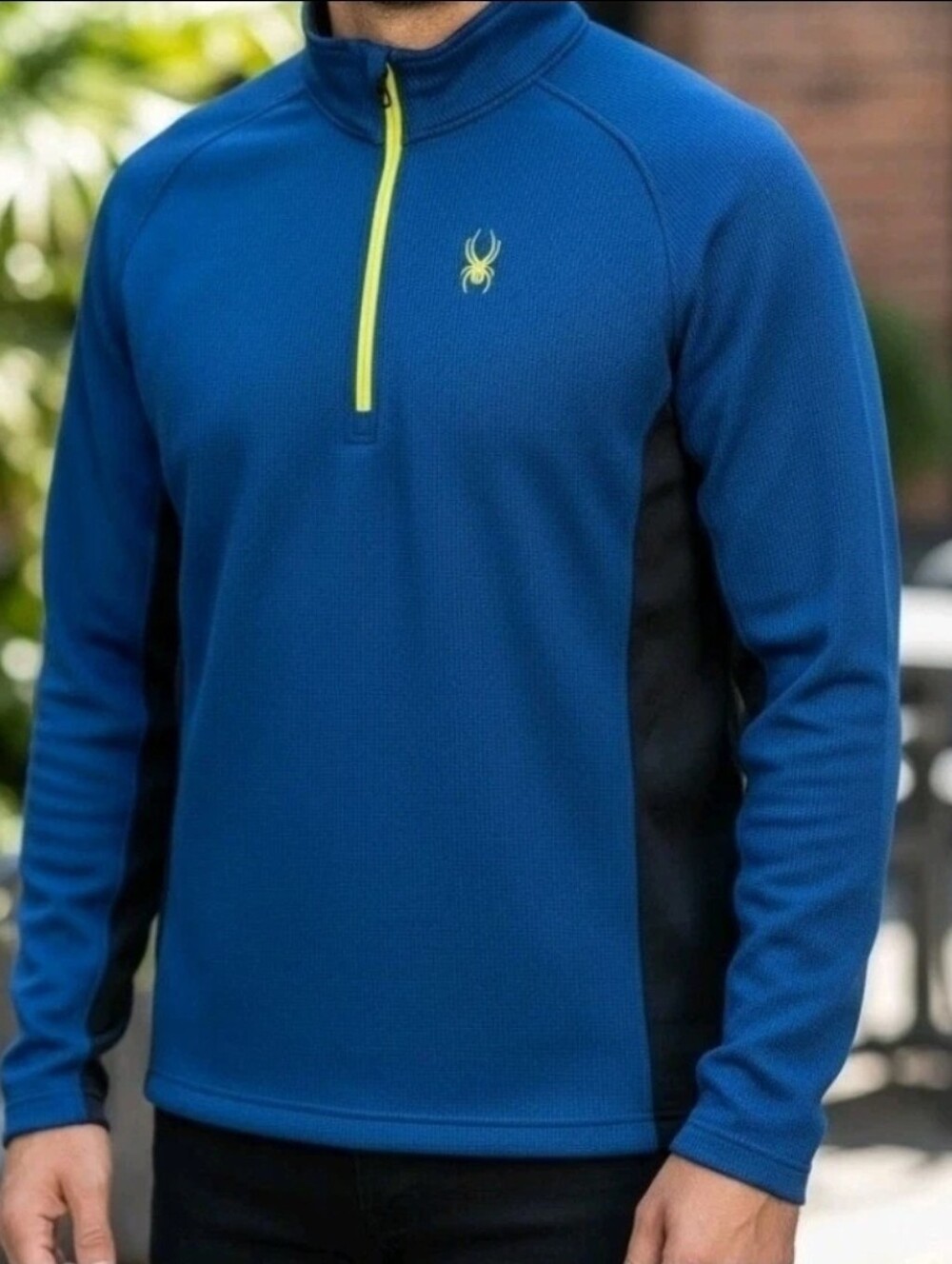 Spyder Blue Quarter-Zip Pullover with Neon Yellow Accents